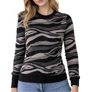 Equipment Abstract Zebra Knit Sweater 100% Merino Wool Shoulder Zip Size S